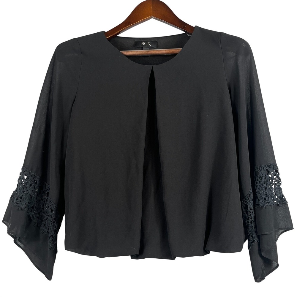 Womens S Black Lace Sleeve Blouse Boho Sheer Bell Sleeve Dressy Top Lightweight
